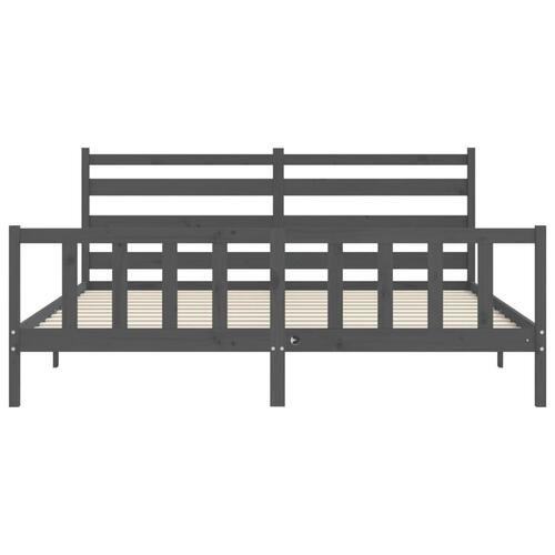 Sengeramme med sengegavl 200x200 cm massivt træ grå