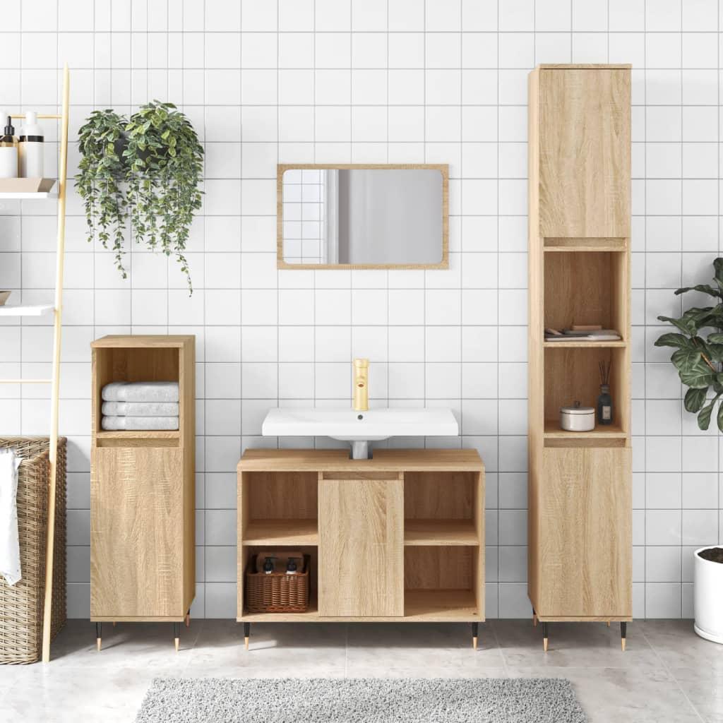 Badeværelsesskab 30x30x100 cm konstrueret træ sonoma-eg
