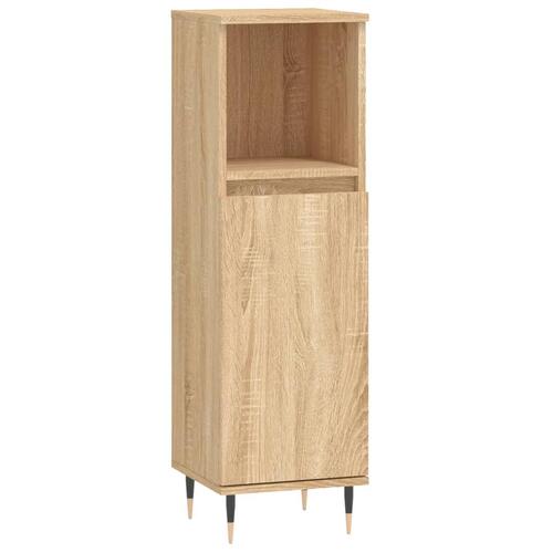 Badeværelsesskab 30x30x100 cm konstrueret træ sonoma-eg