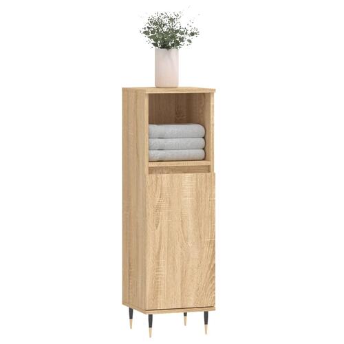 Badeværelsesskab 30x30x100 cm konstrueret træ sonoma-eg