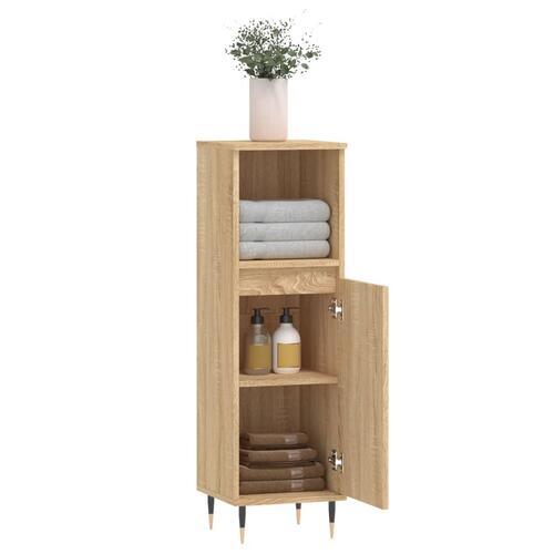 Badeværelsesskab 30x30x100 cm konstrueret træ sonoma-eg