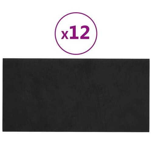 Vægpaneler 12 stk. 30x15 cm 0,54 m² fløjl sort