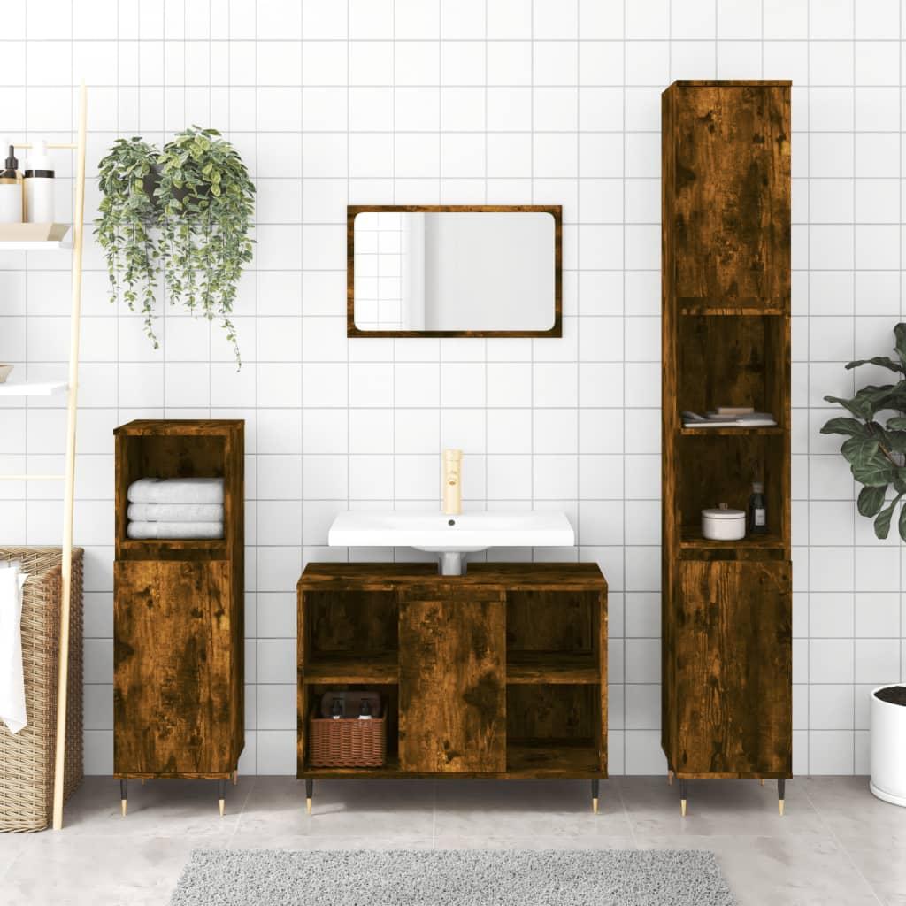 Badeværelsesskab 30x30x100 cm konstrueret træ røget egetræ