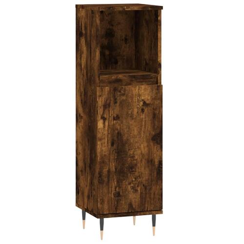 Badeværelsesskab 30x30x100 cm konstrueret træ røget egetræ