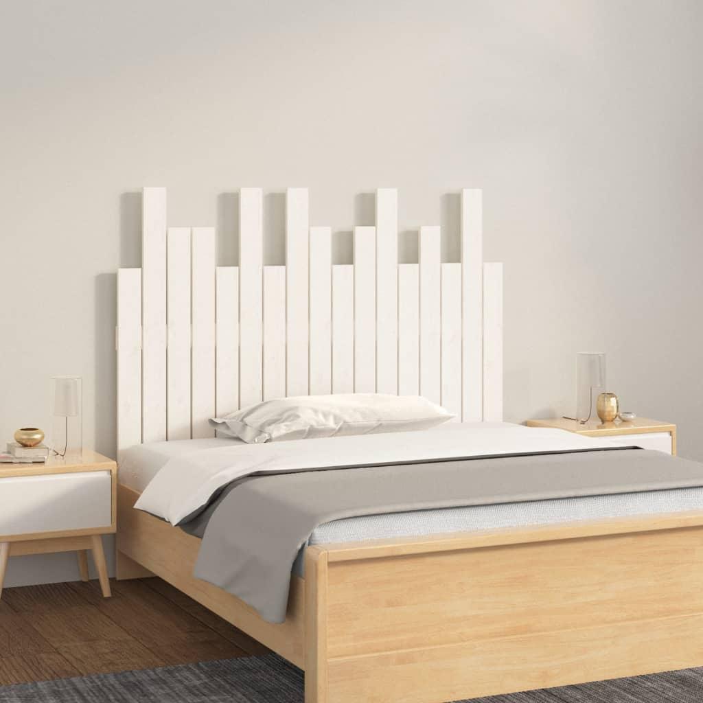 Sengegavl i massivt fyrretræ 108 × 3 × 80 cm - hvid, vægmonteret billede