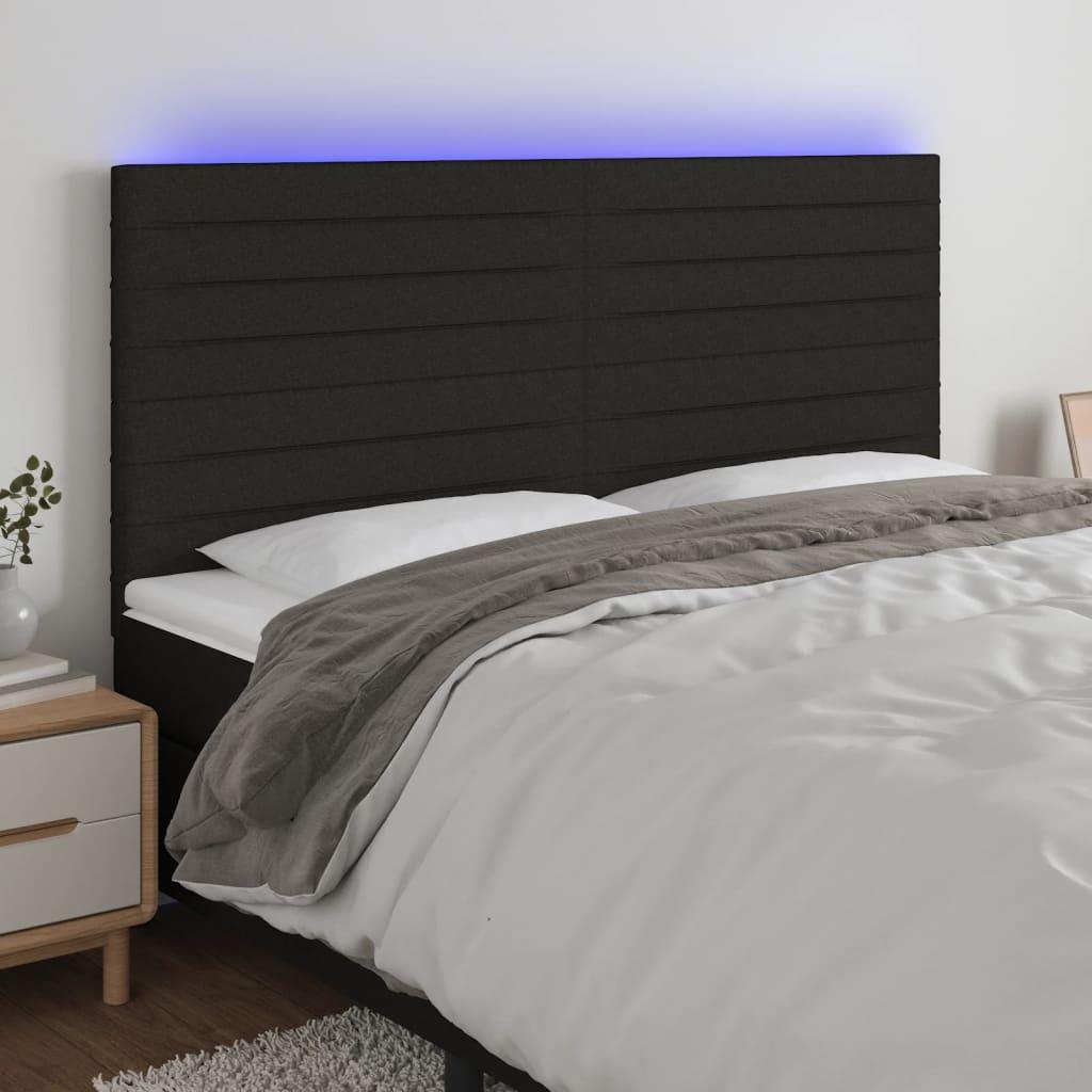 Sengegavl Med Led-Lys Stof - Sort / 180 x 5 x 118/128 cm