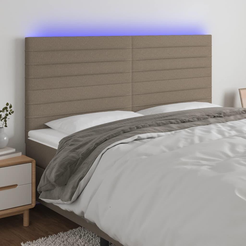 Sengegavl med LED-lys 180x5x118/128 cm stof gråbrun billede