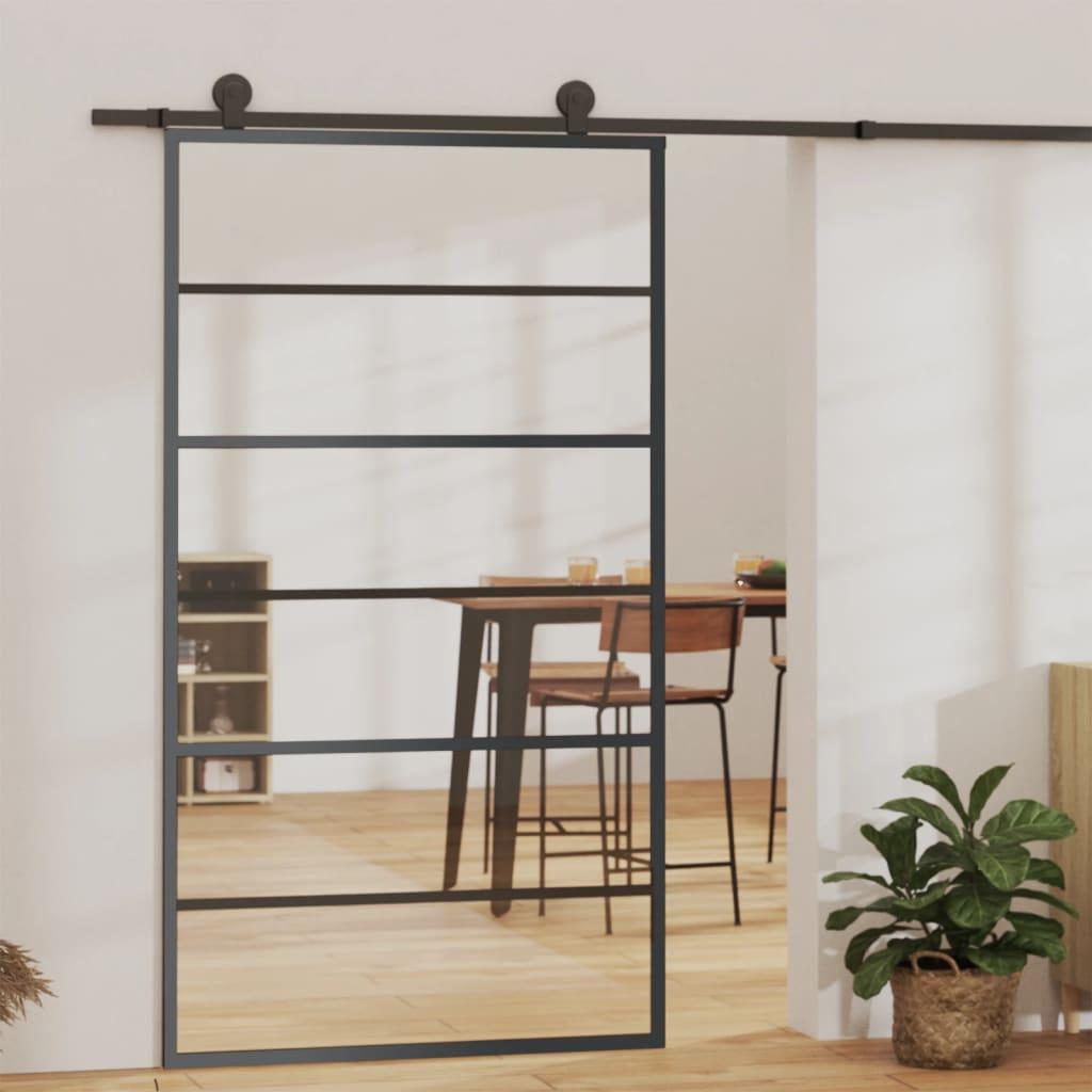 Skydedør m. monteringssæt 102x205 cm sikkerhedsglas og aluminium