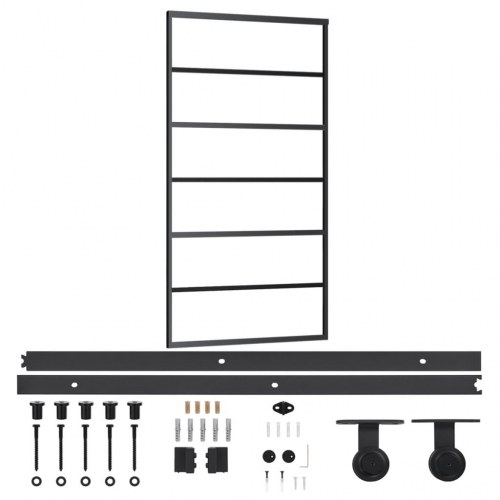 Skydedør 102×205 cm i sikkerhedsglas med aluminiumsramme - inkl. monteringssæt
