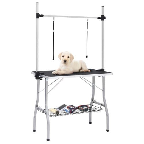Vaske-/trimmebord til hund justerbart m. 2 løkker og kurv