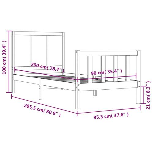 Sengeramme uden madras 90x200 cm massivt fyrretræ