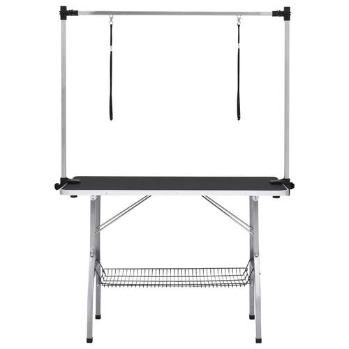 Vaske-/trimmebord til hund justerbart m. 2 løkker og kurv