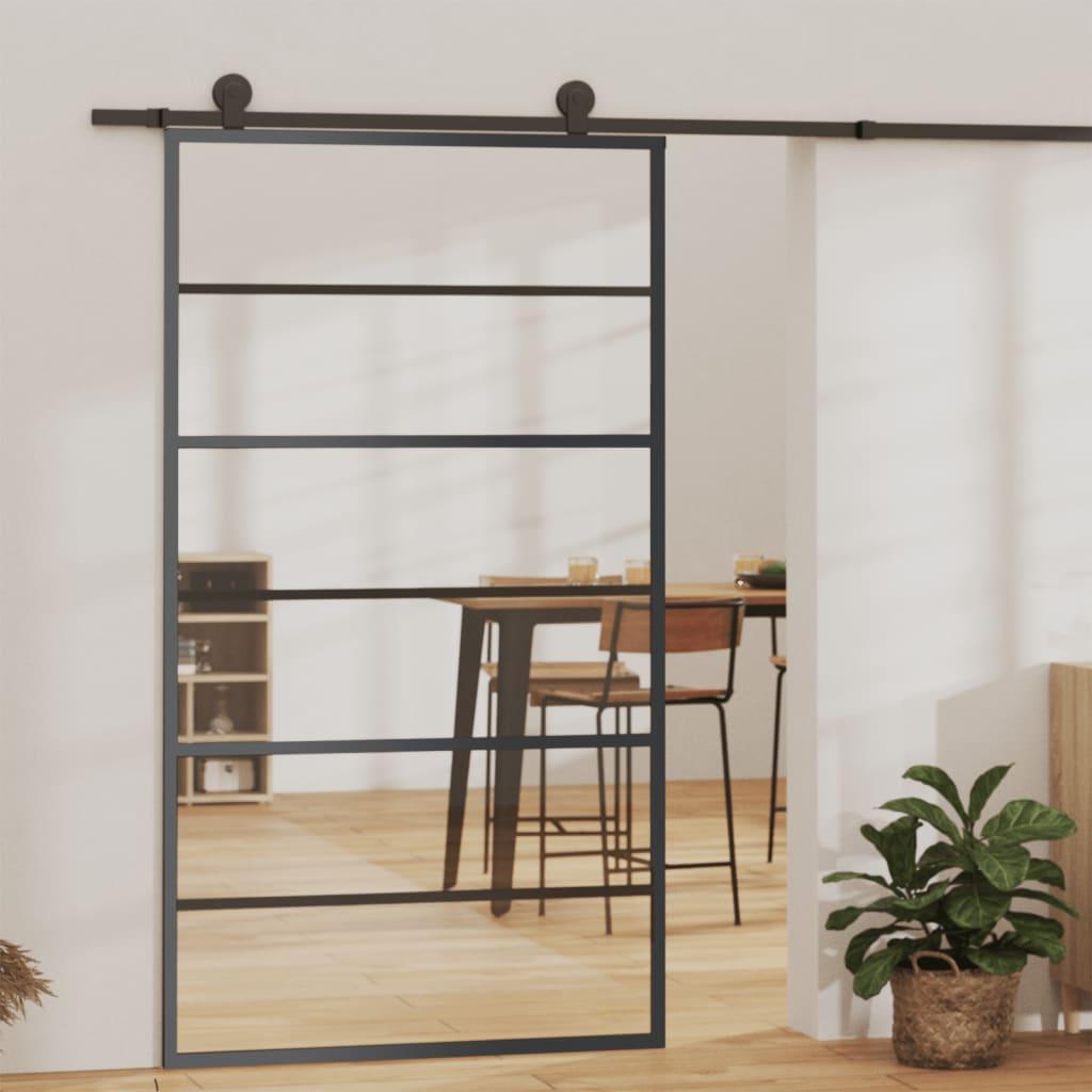 Skydedør m. monteringssæt 102x205 cm sikkerhedsglas og aluminium