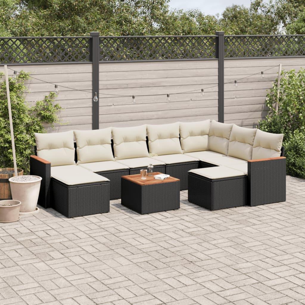 Sofasæt til haven 10 dele med hynder i polyrattan - sort