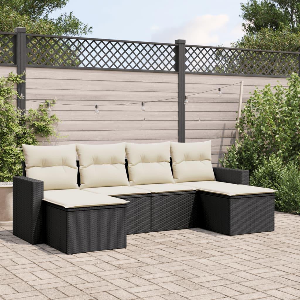 Sofasæt til haven 6 dele med hynder polyrattan sort