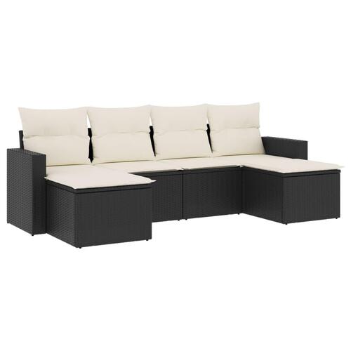 Sofasæt til haven 6 dele med hynder polyrattan sort