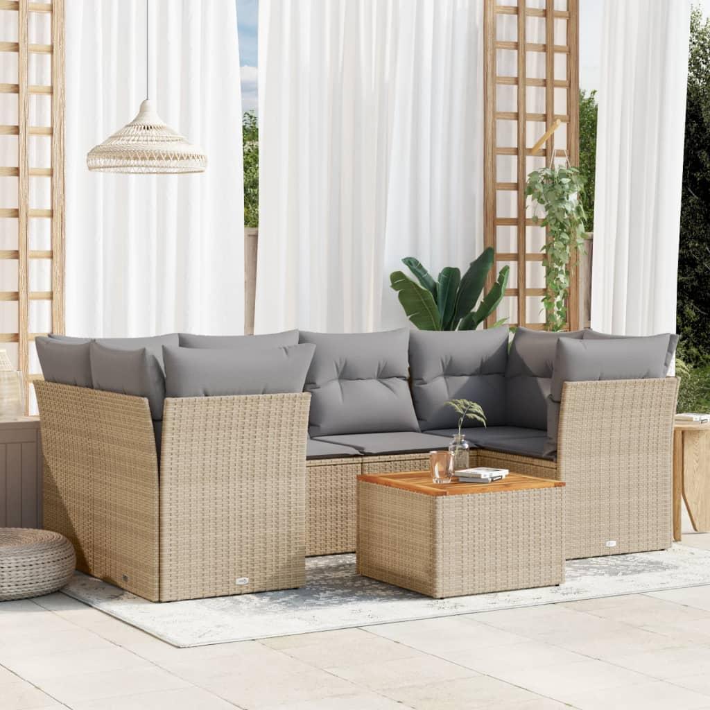 Havesofasæt 7 dele med hynder polyrattan beige