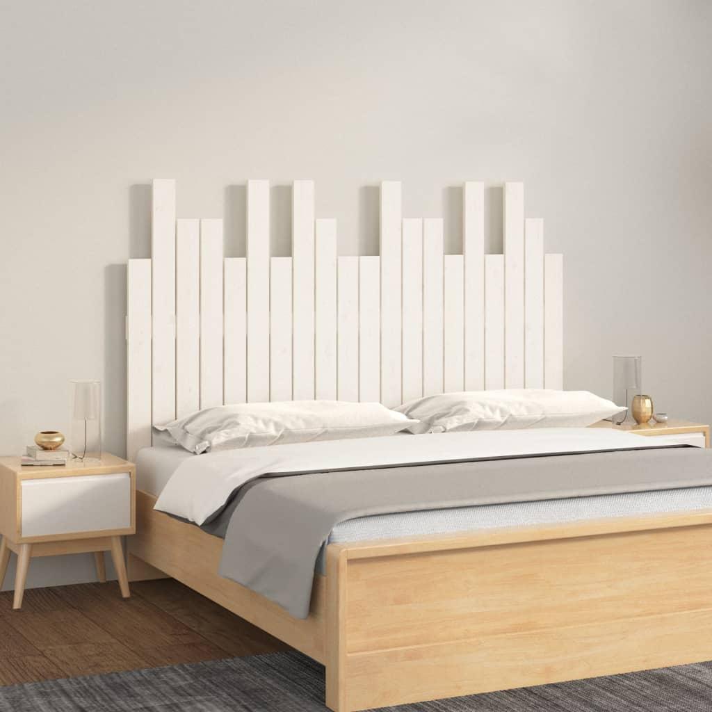 Sengegavl 127,5x3x80 cm massivt fyrretræ hvid billede
