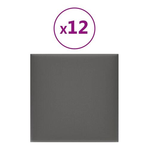 Vægpaneler 12 stk. 30x30 cm 1,08 m² kunstlæder grå