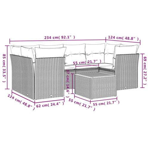 Havesofasæt 7 dele med hynder polyrattan beige