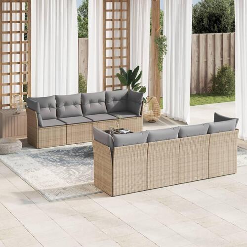 Sofasæt til haven 9 dele med hynder polyrattan beige