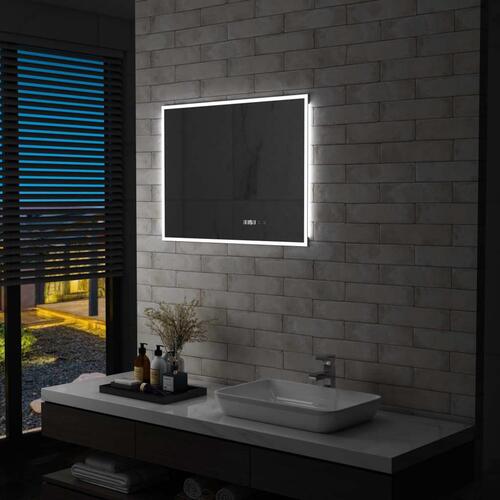 LED-spejl med berøringssensor og tidsdisplay 80x60 cm