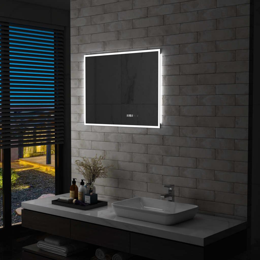 LED-spejl med berøringssensor og tidsdisplay 80x60 cm