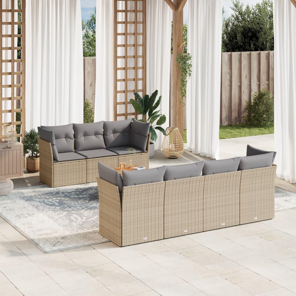 Havesofasæt 8 dele med hynder polyrattan beige