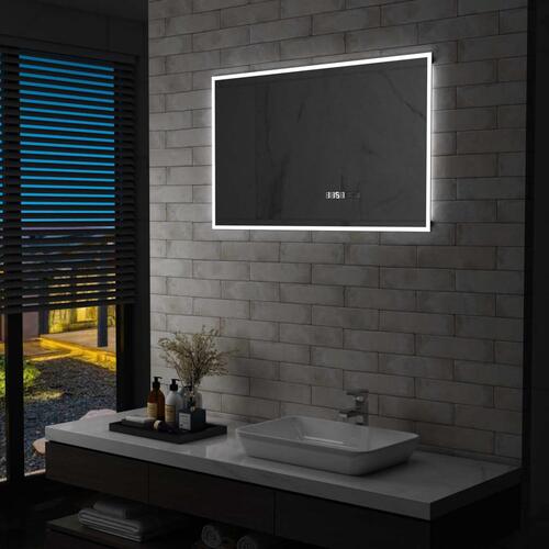 LED-spejl med berøringssensor og tidsdisplay 100x60 cm