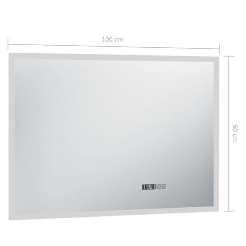 LED-spejl med berøringssensor og tidsdisplay 100x60 cm