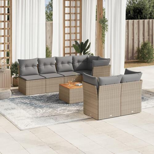 Havesofasæt 8 dele med hynder polyrattan beige