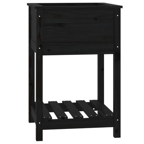 Plantekasse med hylde 54x54x81 cm massivt fyrretræ sort