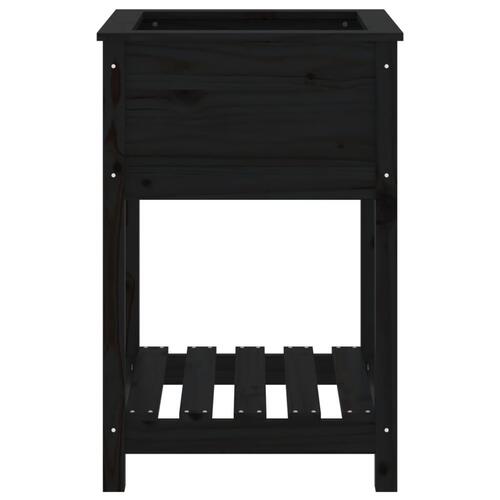 Plantekasse med hylde 54x54x81 cm massivt fyrretræ sort