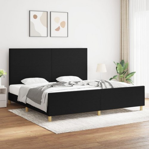 Sengeramme med sengegavl 200x200 cm - stof, sort