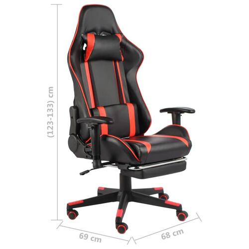 Drejelig gamingstol med fodstøtte PVC rød