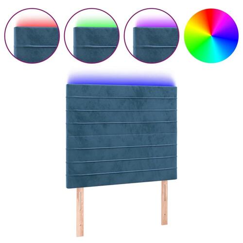 Sengegavl med LED-lys 80x5x118/128 cm fløjl mørkeblå