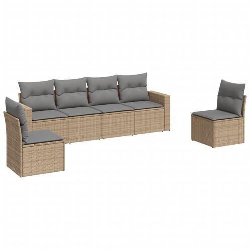 Sofasæt til haven 6 dele med hynder polyrattan beige