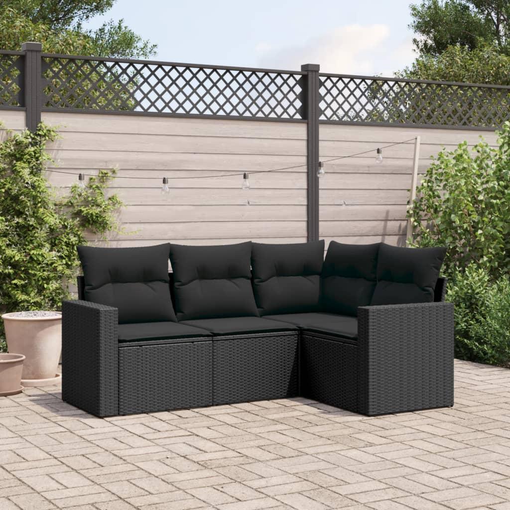 Sofasæt til haven 4 dele med hynder polyrattan sort
