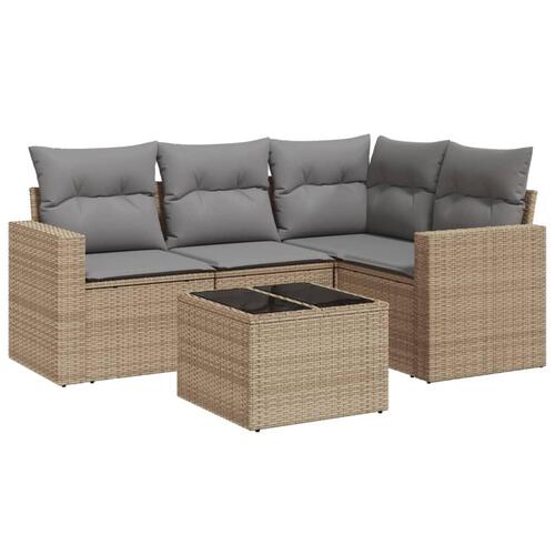 Sofasæt til haven 5 dele med hynder polyrattan beige