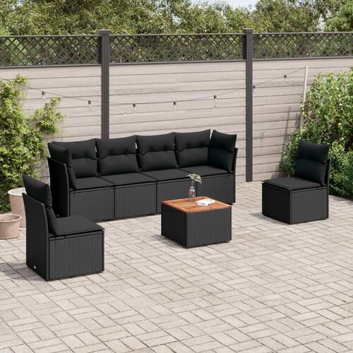 Sofasæt til haven 7 dele med hynder polyrattan sort