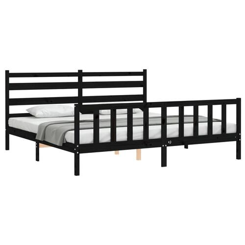 Sengeramme med sengegavl 180x200 cm massivt træ sort