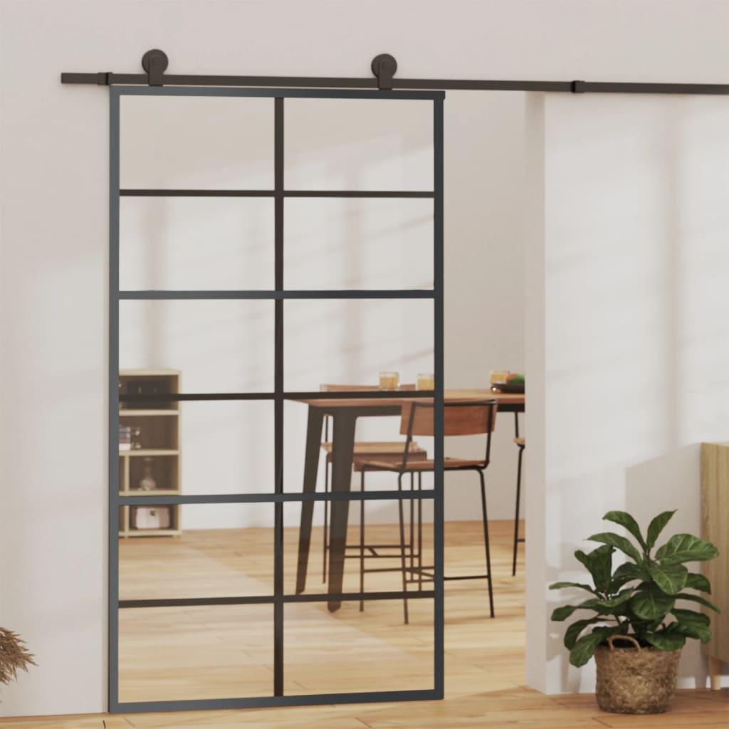 Skydedør m. monteringssæt 102x205 cm sikkerhedsglas og aluminium