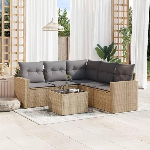 Sofasæt til haven 6 dele med hynder polyrattan beige
