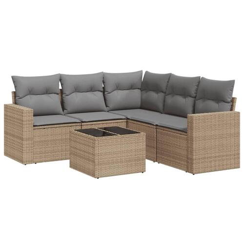 Sofasæt til haven 6 dele med hynder polyrattan beige