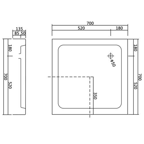 Brusekar 70 x 70 x 13,5 cm akryl hvid