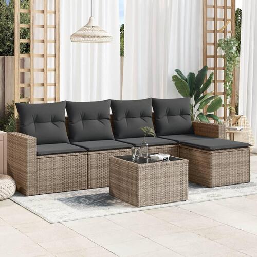 Sofasæt til haven 6 dele med hynder polyrattan grå