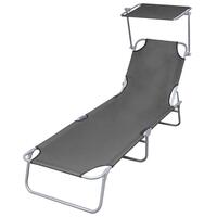 Foldbar liggestol med tag stål grå