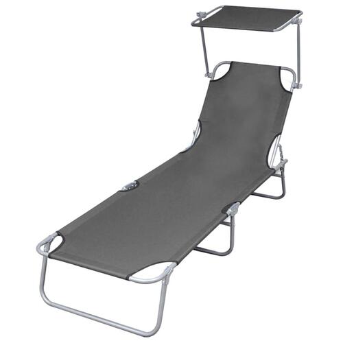 Foldbar liggestol med tag stål grå