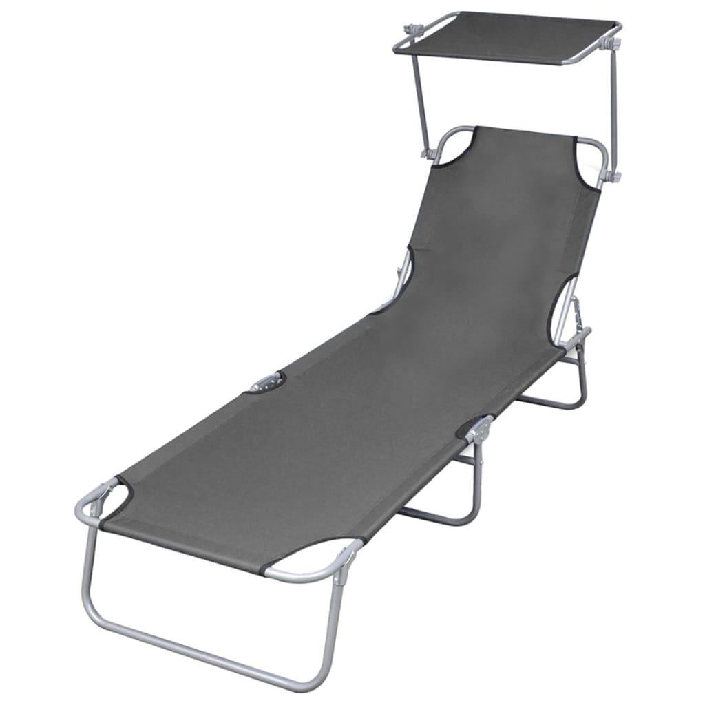 Foldbar liggestol med tag stål grå