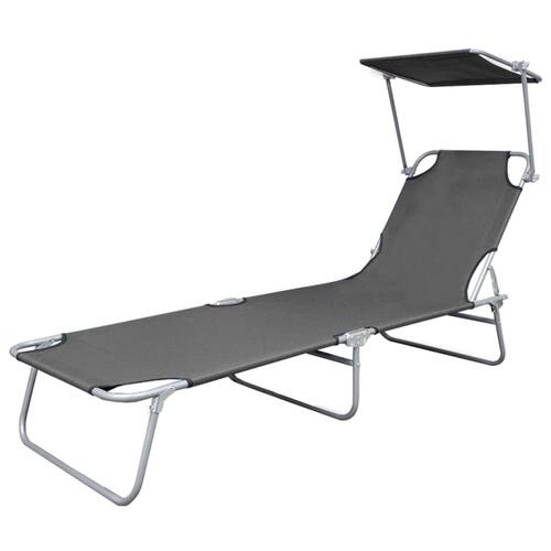 Foldbar liggestol med tag stål grå